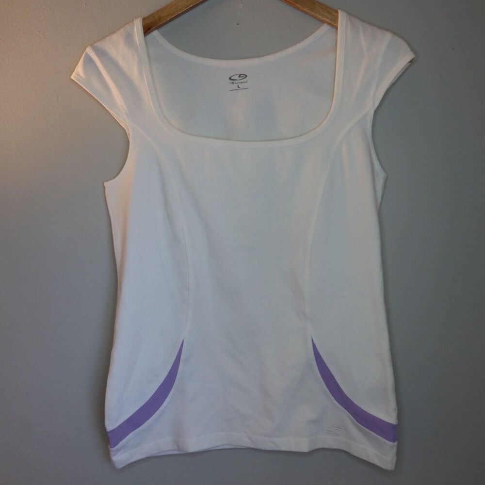 Champion Activewear Cap Sleeve Top C9 Womens L White Colorblock Scoop Neck